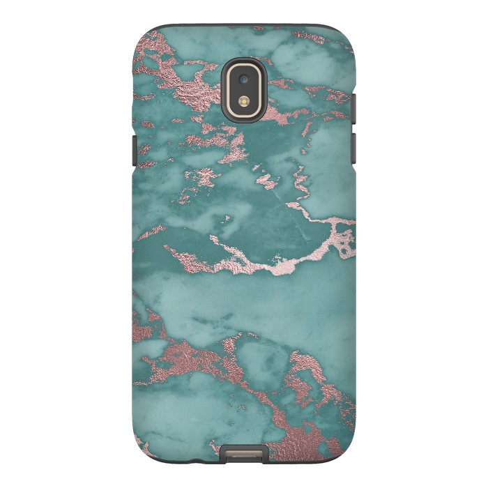 Galaxy J7 StrongFit Teal and Rosegold Marble by  Utart