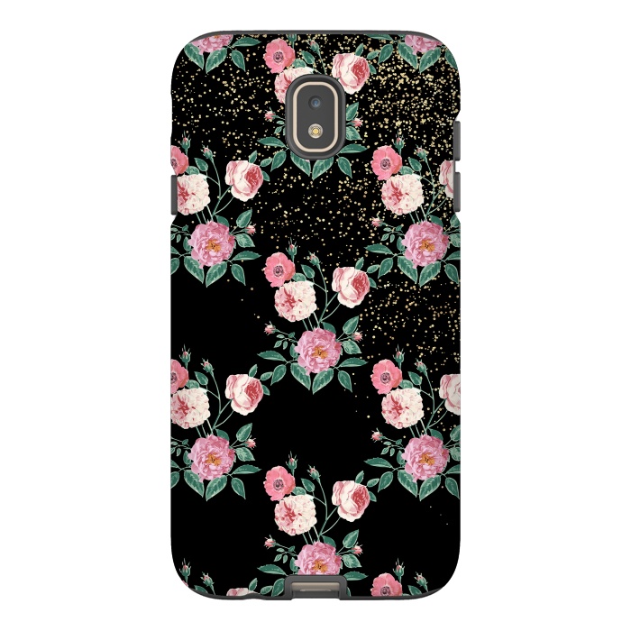 Galaxy J7 StrongFit Romantic peony floral and golden confetti design by InovArts