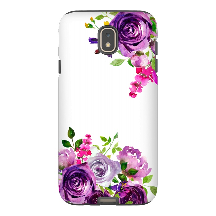 Galaxy J7 StrongFit Hand drawn purple and pink florals on white by  Utart