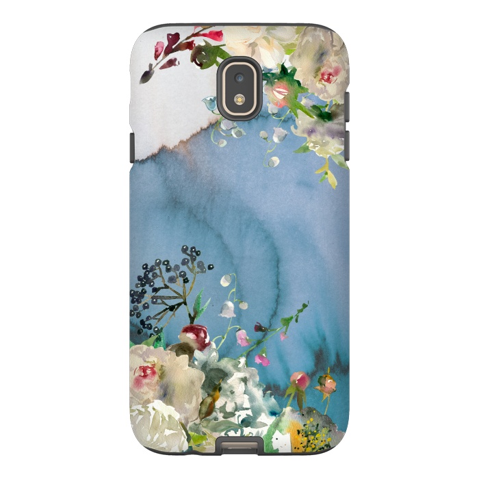 Galaxy J7 StrongFit White florals on blue watercolor ink texture by  Utart