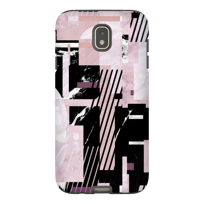 Galaxy J7 StrongFit Elegant geometric pink black marble tiles by Oana 