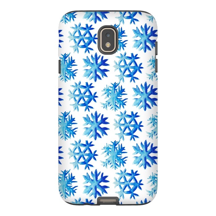 Galaxy J7 StrongFit Blue Watercolor Snowflake Pattern by Boriana Giormova