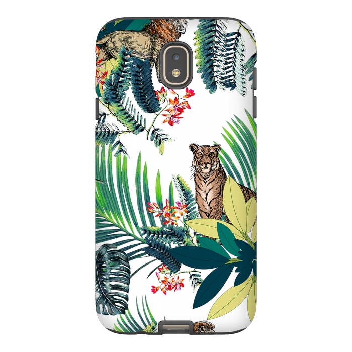 Galaxy J7 StrongFit Tiger and tropical jungle leaves and flowers by Oana 