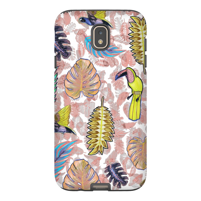 Galaxy J7 StrongFit Playful parrots and leaves tropical sketch by Oana 