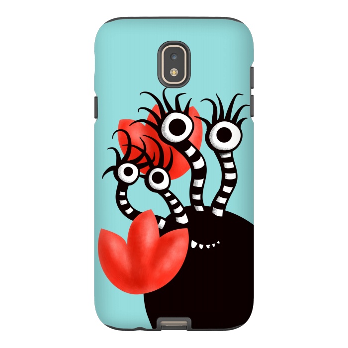 Galaxy J7 StrongFit Cute Monster With Four Eyes And Abstract Tulips by Boriana Giormova