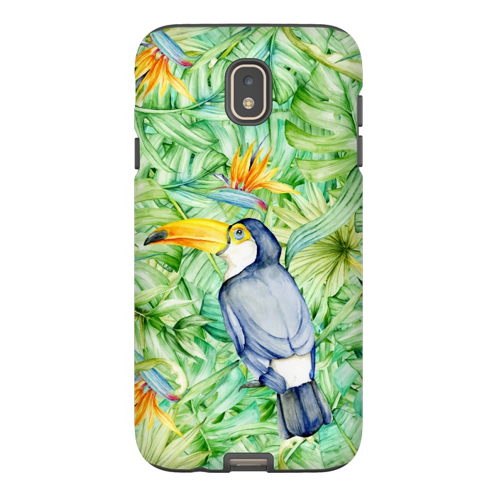 Galaxy J7 StrongFit Toucan Tropical Leaves Watercolor by Alemi