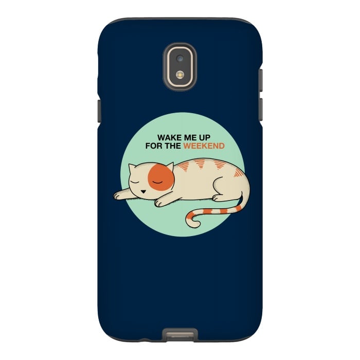 Galaxy J7 StrongFit Cat wake me up blue by Coffee Man