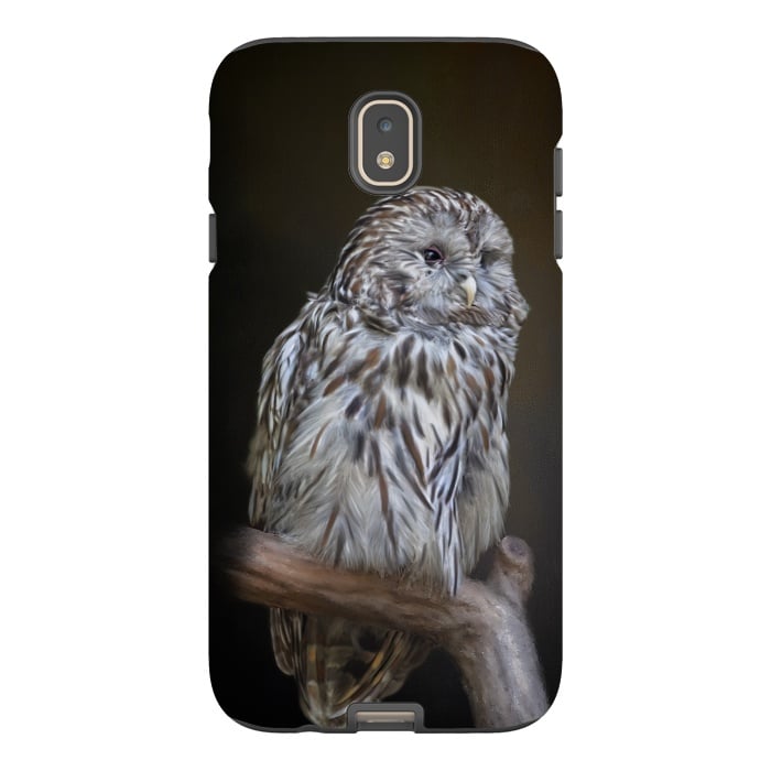 Galaxy J7 StrongFit A lovely cute painted owl with a brown background by Simone Gatterwe