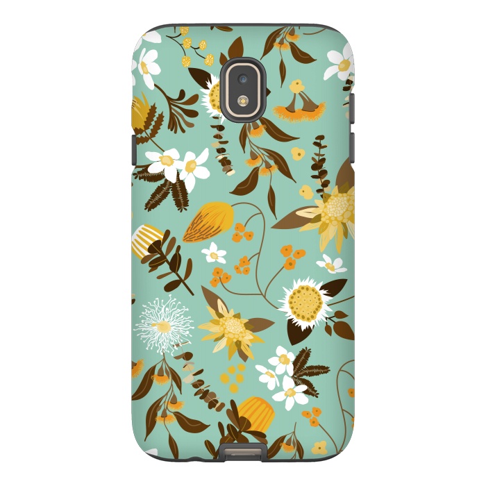 Galaxy J7 StrongFit Stylized Australian Florals in Teal and Mustard by Paula Ohreen