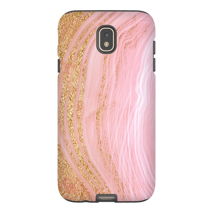 Galaxy J7 StrongFit Light Pink Mermaid Marble with Faux Gold Glitter Rain by  Utart