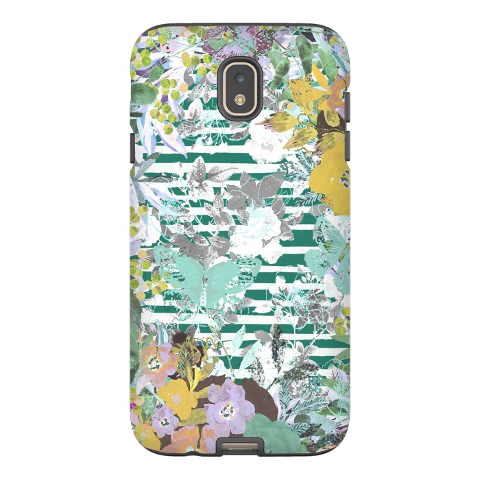 Galaxy J7 StrongFit watercolor painted flowers, butterflies and stripes by Oana 