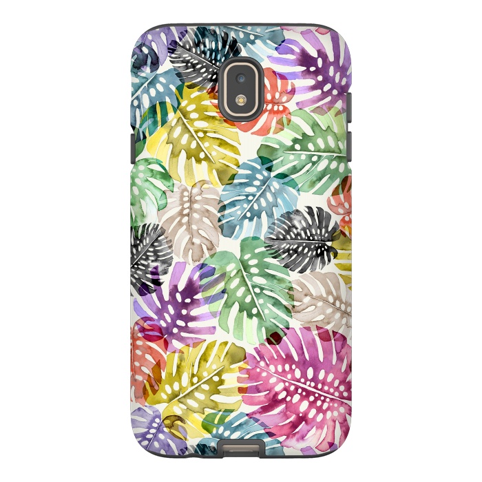 Galaxy J7 StrongFit Colorful Tropical Monstera Leaves by Ninola Design