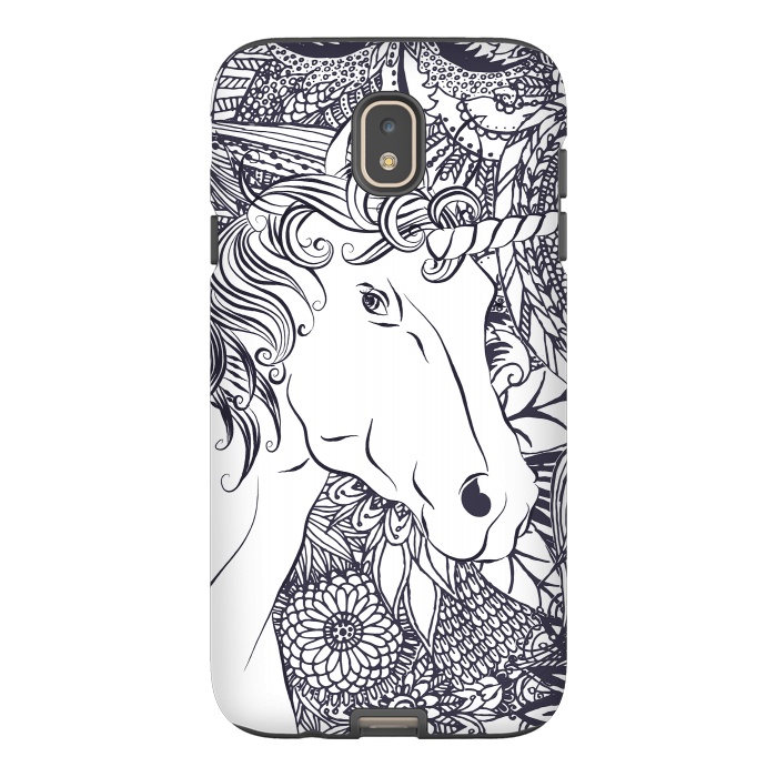 Galaxy J7 StrongFit Whimsy unicorn and floral mandala design by InovArts
