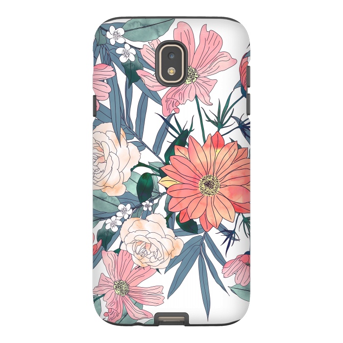 Galaxy J7 StrongFit Elegant pink and blue watercolor floral design by InovArts