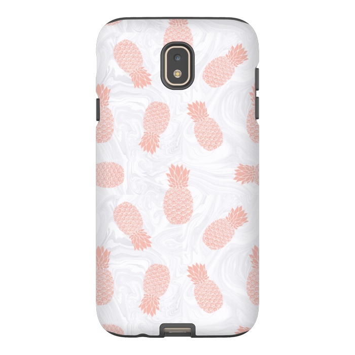 Galaxy J7 StrongFit Pink Pineapples on White Marble by Julie Erin Designs