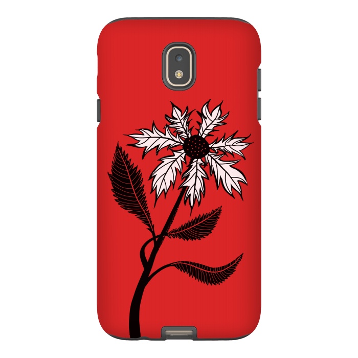 Galaxy J7 StrongFit Imaginary Flower In Ink - Black And White On Red by Boriana Giormova