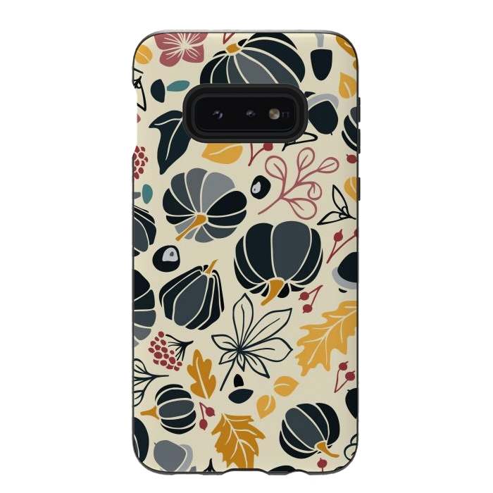 Galaxy S10e StrongFit Fall Fruits in Navy and Yellow by Paula Ohreen