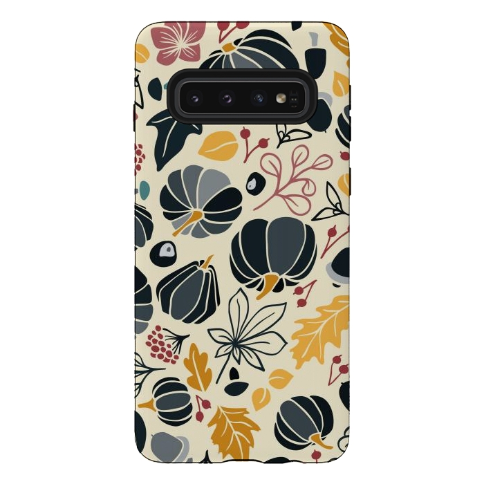 Galaxy S10 StrongFit Fall Fruits in Navy and Yellow by Paula Ohreen