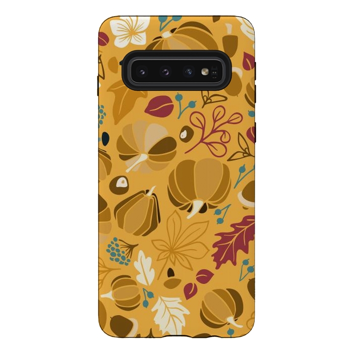 Galaxy S10 StrongFit Fall Fruits in Mustard and Red by Paula Ohreen