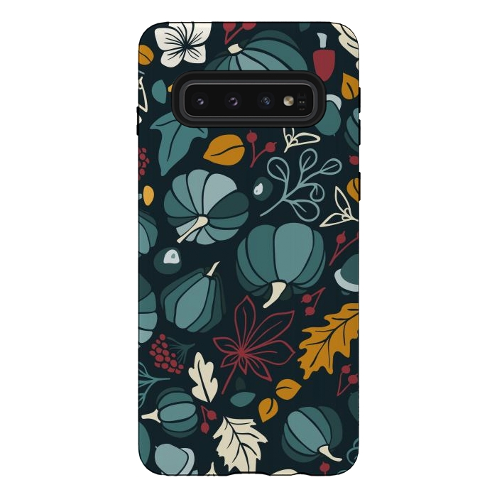 Galaxy S10 StrongFit Fall Fruits in Navy and Red by Paula Ohreen
