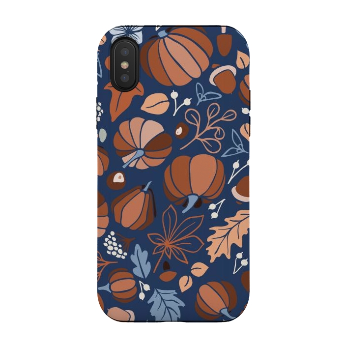 iPhone Xs / X StrongFit Fall Fruits in Navy and Orange by Paula Ohreen