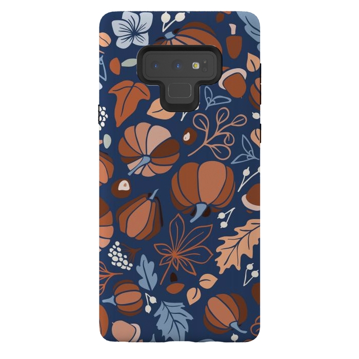 Galaxy Note 9 StrongFit Fall Fruits in Navy and Orange by Paula Ohreen