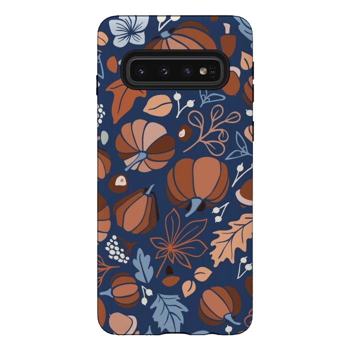 Galaxy S10 StrongFit Fall Fruits in Navy and Orange by Paula Ohreen
