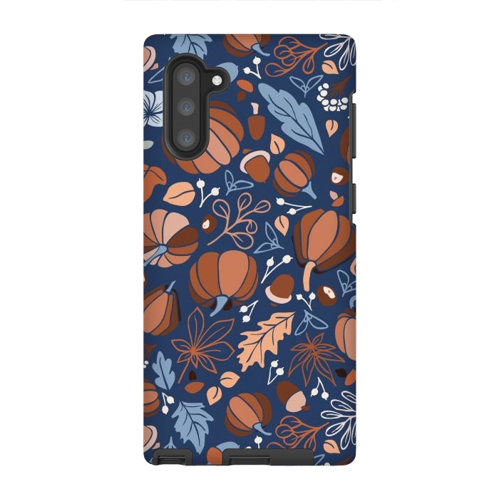 Galaxy Note 10 StrongFit Fall Fruits in Navy and Orange by Paula Ohreen