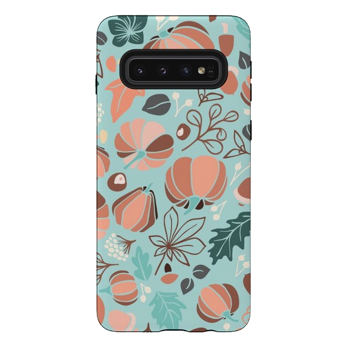 Galaxy S10 StrongFit Fall Fruits in Mint and Orange by Paula Ohreen