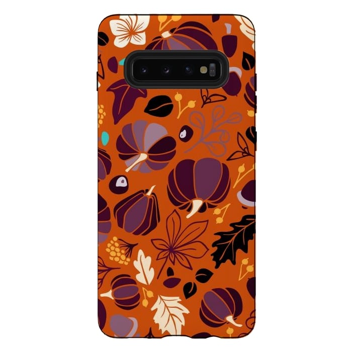 Galaxy S10 plus StrongFit Fall Fruits in Orange and Purple by Paula Ohreen