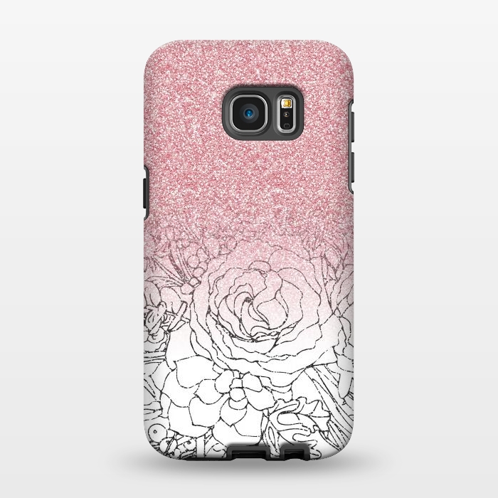 Galaxy S7 EDGE StrongFit Elegant Floral Doodles Pink Gradient Glitter Image by InovArts