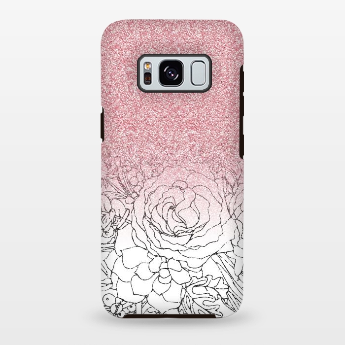 Galaxy S8 plus StrongFit Elegant Floral Doodles Pink Gradient Glitter Image by InovArts