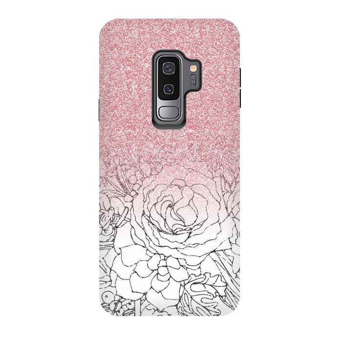 Galaxy S9 plus StrongFit Elegant Floral Doodles Pink Gradient Glitter Image by InovArts