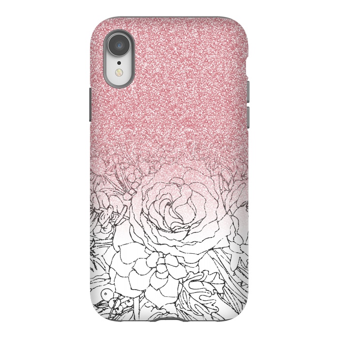 iPhone Xr StrongFit Elegant Floral Doodles Pink Gradient Glitter Image by InovArts