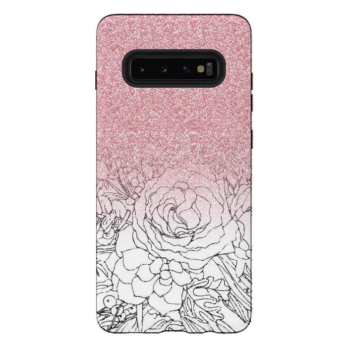 Galaxy S10 plus StrongFit Elegant Floral Doodles Pink Gradient Glitter Image by InovArts