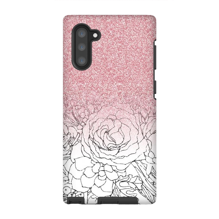 Galaxy Note 10 StrongFit Elegant Floral Doodles Pink Gradient Glitter Image by InovArts