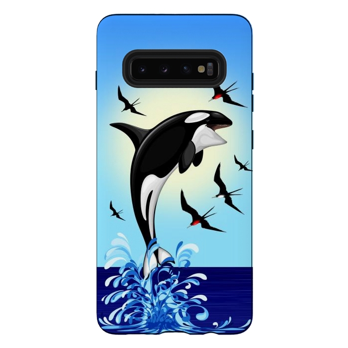 Galaxy S10 plus StrongFit Orca Killer Whale jumping out of Ocean by BluedarkArt