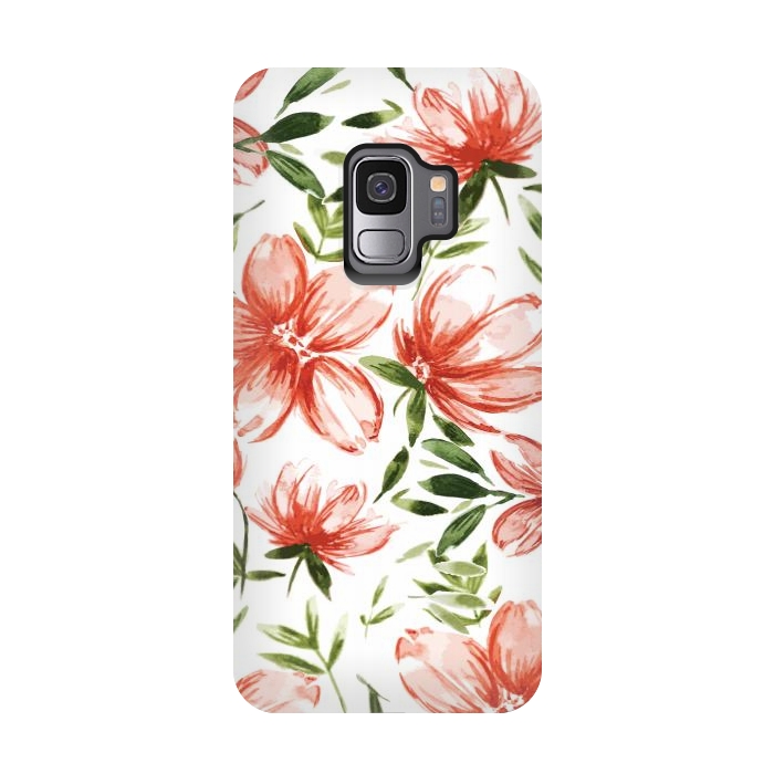 Galaxy S9 StrongFit Red Watercolor Flowers by Bledi