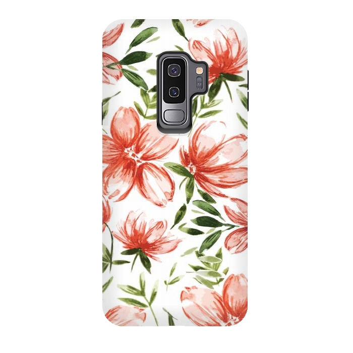Galaxy S9 plus StrongFit Red Watercolor Flowers by Bledi