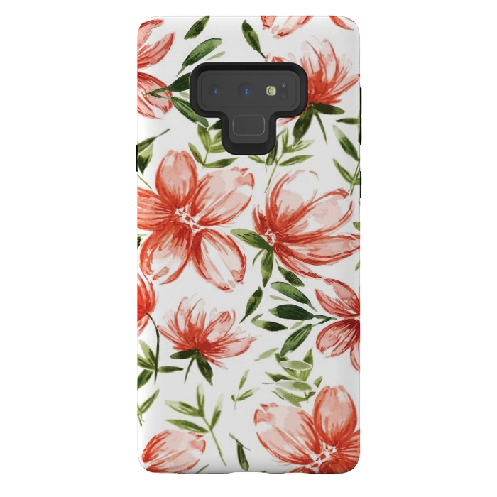 Galaxy Note 9 StrongFit Red Watercolor Flowers by Bledi