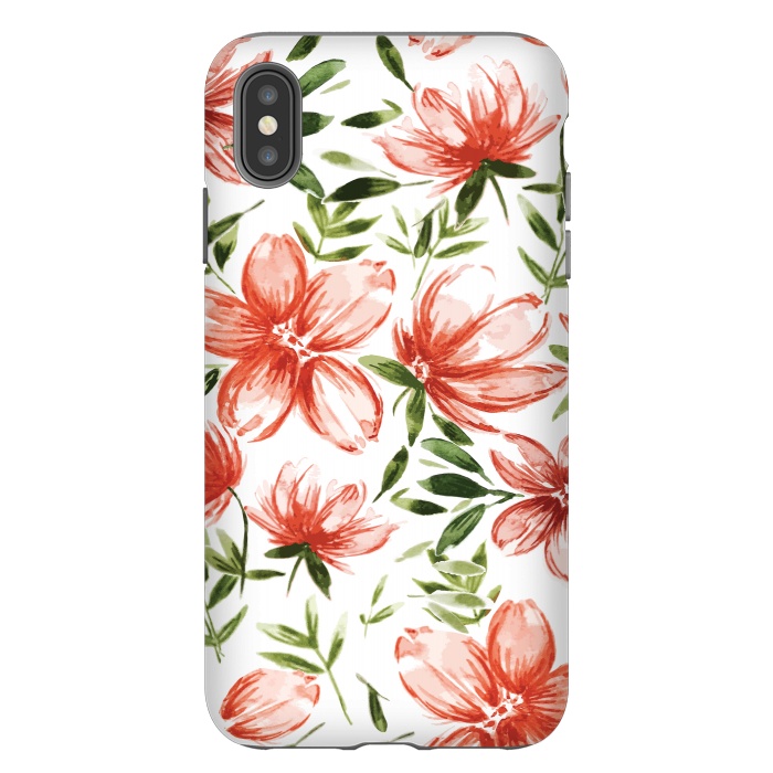 iPhone Xs Max StrongFit Red Watercolor Flowers by Bledi