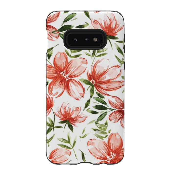 Galaxy S10e StrongFit Red Watercolor Flowers by Bledi