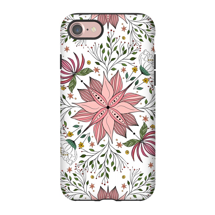 iPhone 7 StrongFit Cute Vintage Pink Floral Doodles Tile Art by InovArts