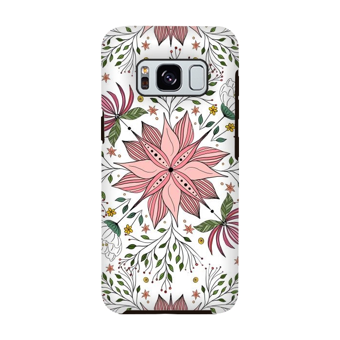Galaxy S8 StrongFit Cute Vintage Pink Floral Doodles Tile Art by InovArts