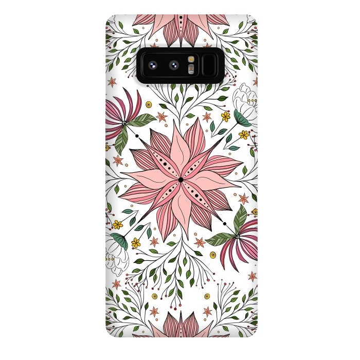 Galaxy Note 8 StrongFit Cute Vintage Pink Floral Doodles Tile Art by InovArts