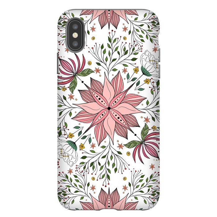 iPhone Xs Max StrongFit Cute Vintage Pink Floral Doodles Tile Art by InovArts