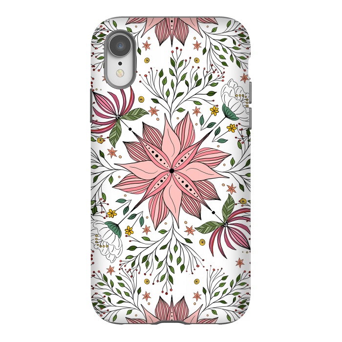 iPhone Xr StrongFit Cute Vintage Pink Floral Doodles Tile Art by InovArts