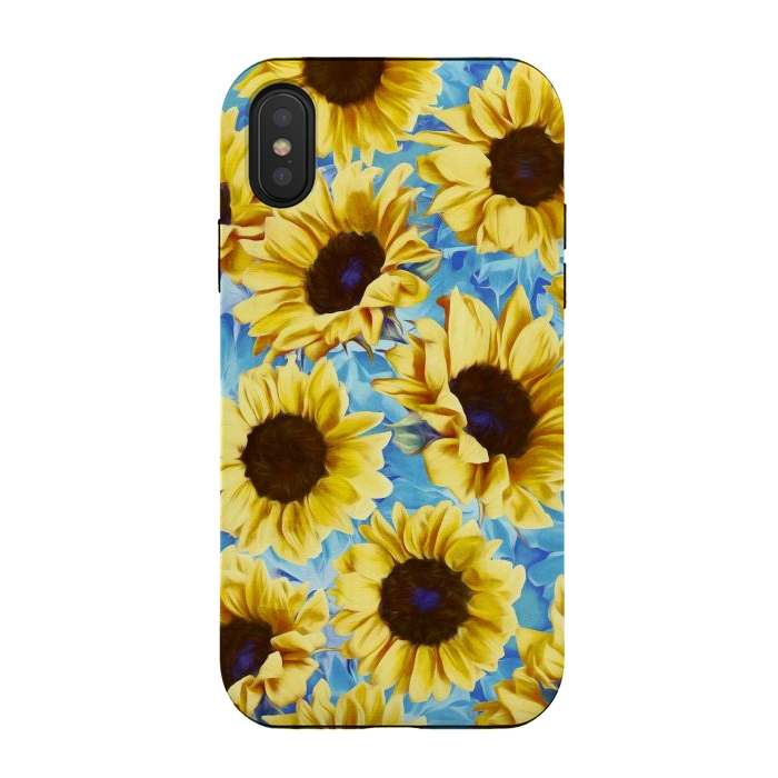 iPhone Xs / X StrongFit Dreamy Sunflowers on Blue by Micklyn Le Feuvre