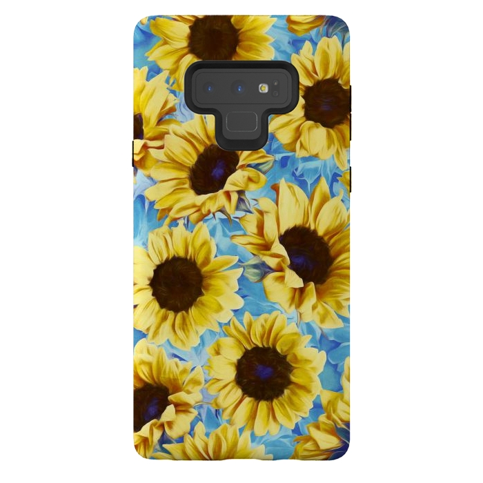 Galaxy Note 9 StrongFit Dreamy Sunflowers on Blue by Micklyn Le Feuvre