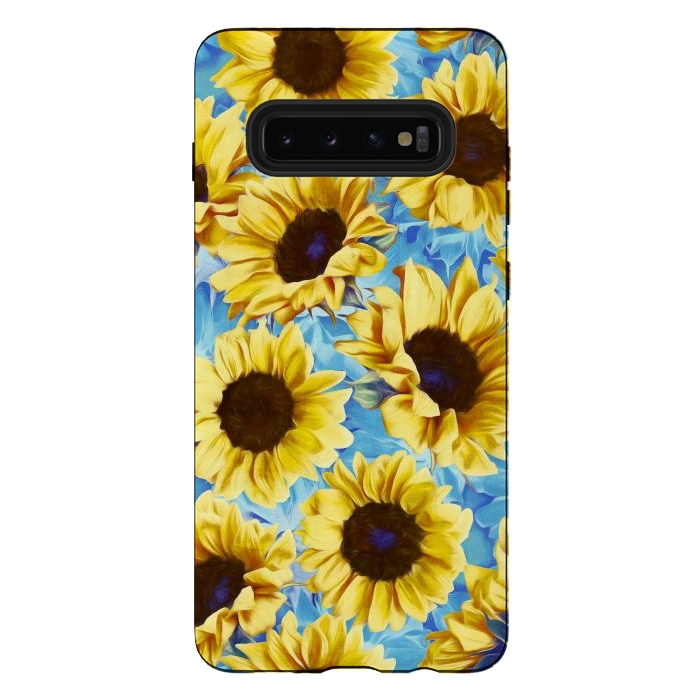 Galaxy S10 plus StrongFit Dreamy Sunflowers on Blue by Micklyn Le Feuvre